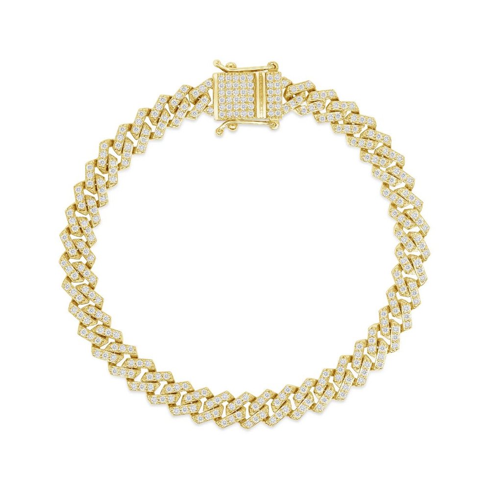 Diamond Studded 14K (or 18k upon request) Yellow Gold Cuban Chain Bracelet